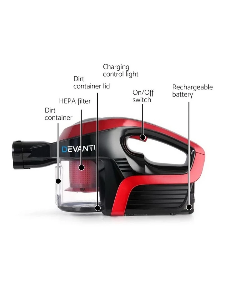 Budget βοΈ Devanti Cordless 150W Handstick Vacuum Cleaner - Red and Black π€© 5 Budget βοΈ Devanti Cordless 150W Handstick Vacuum Cleaner - Red and Black π€© - Image 5