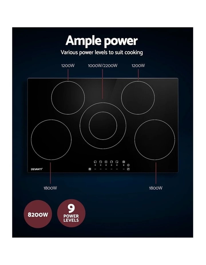 Best Pirce π― Devanti 90cm Ceramic Cooktop Electric Cook Top 5 Burner Stove Hob Touch Control 6-Zones π 5 Best Pirce π― Devanti 90cm Ceramic Cooktop Electric Cook Top 5 Burner Stove Hob Touch Control 6-Zones π - Image 5