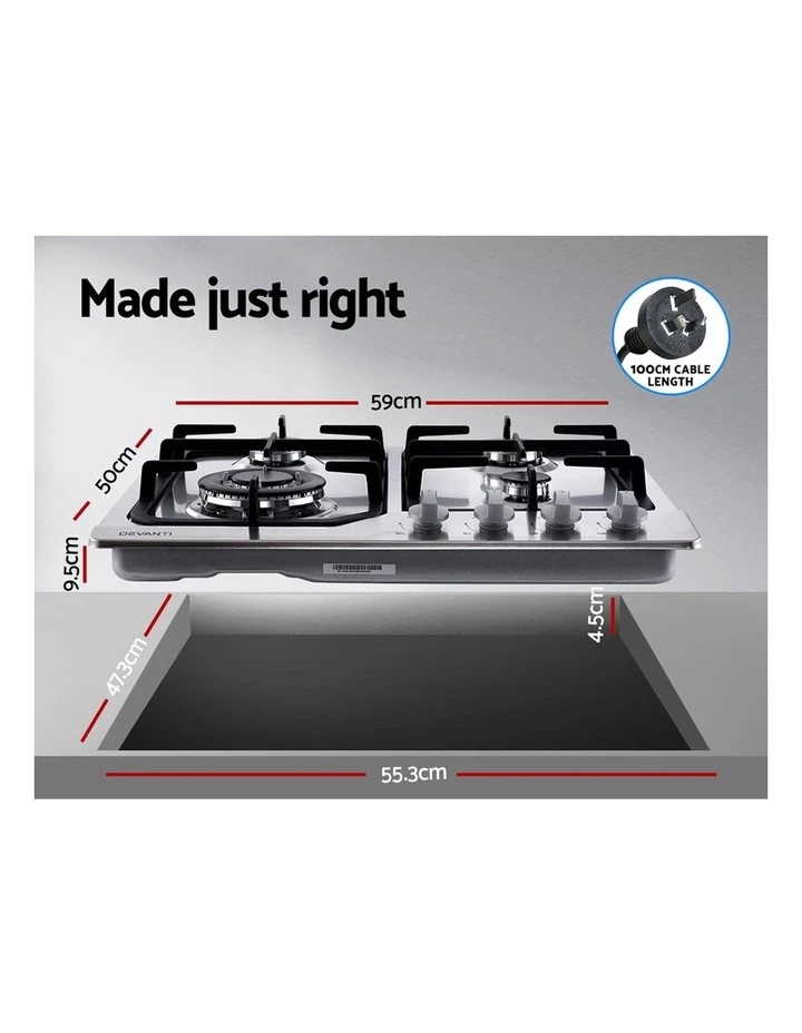 Hot Sale π Devanti Gas Cooktop 60cm Gas Stove Cooker 4 Burner Cook Top Konbs NG LPG Steel π 2 Hot Sale π Devanti Gas Cooktop 60cm Gas Stove Cooker 4 Burner Cook Top Konbs NG LPG Steel π - Image 2
