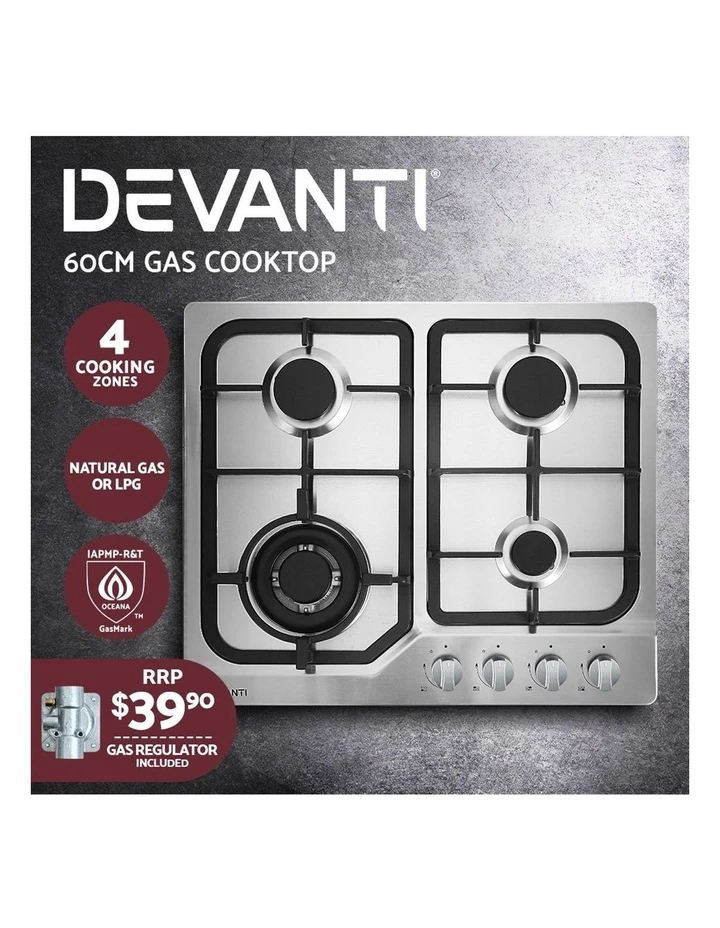 Hot Sale π Devanti Gas Cooktop 60cm Gas Stove Cooker 4 Burner Cook Top Konbs NG LPG Steel π 3 Hot Sale π Devanti Gas Cooktop 60cm Gas Stove Cooker 4 Burner Cook Top Konbs NG LPG Steel π - Image 3