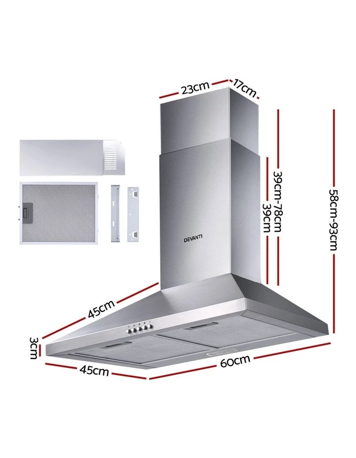 Best Sale π Devanti Range Hood 60cm 600mm Kitchen Canopy Stainless Steel Rangehood Wall Mount π 2 Best Sale π Devanti Range Hood 60cm 600mm Kitchen Canopy Stainless Steel Rangehood Wall Mount π - Image 2