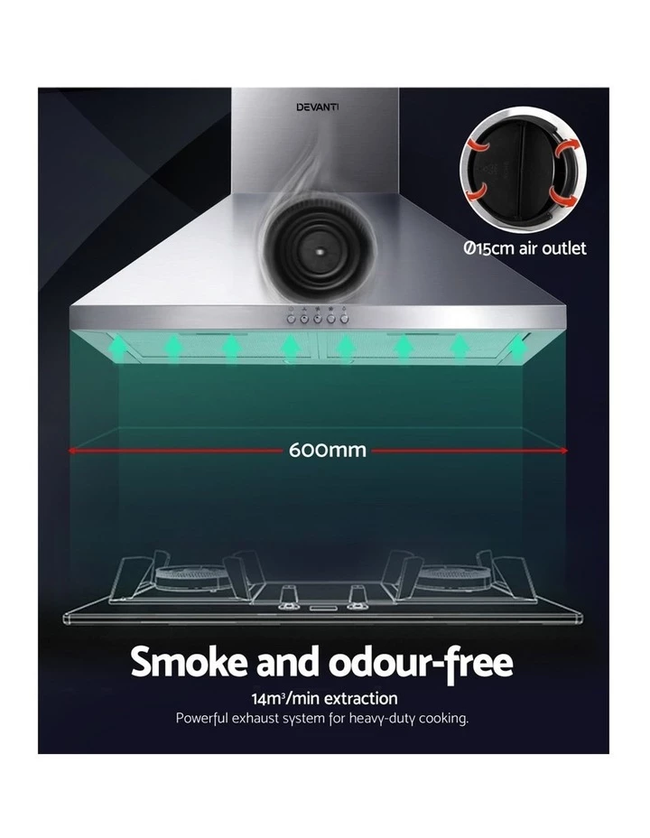 Best Sale π Devanti Range Hood 60cm 600mm Kitchen Canopy Stainless Steel Rangehood Wall Mount π 4 Best Sale π Devanti Range Hood 60cm 600mm Kitchen Canopy Stainless Steel Rangehood Wall Mount π - Image 4