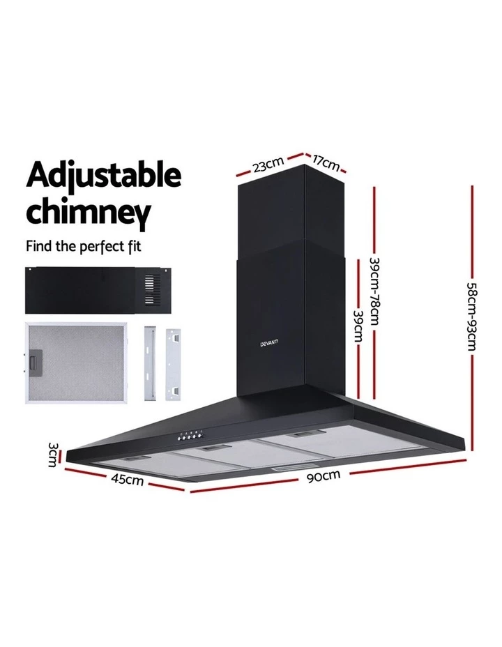 Best Pirce β€οΈ Devanti Range Hood Rangehood 90cm 900mm Kitchen Canopy LED Light Wall Mount Black π 2 Best Pirce β€οΈ Devanti Range Hood Rangehood 90cm 900mm Kitchen Canopy LED Light Wall Mount Black π - Image 2