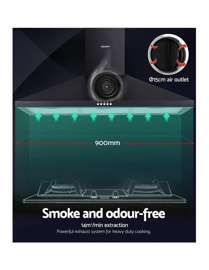 Best Pirce β€οΈ Devanti Range Hood Rangehood 90cm 900mm Kitchen Canopy LED Light Wall Mount Black π 4 Best Pirce β€οΈ Devanti Range Hood Rangehood 90cm 900mm Kitchen Canopy LED Light Wall Mount Black π - Image 4