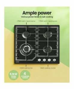 Coupon 👍 Comfee Gas Cooktop 4 Burners Kitchen Gas Hob Trivets Stove Cook Top 60cm Black ❤️ -Appliances Sales Store 882961120 4 720x928