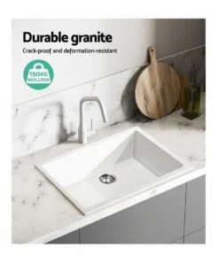 Best Pirce 🌟 Cefito Stone Kitchen Sink 61X47MM Granite White 👏 -Appliances Sales Store 888634540 5 720x928