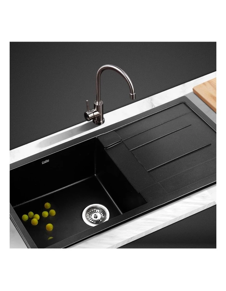 Best Sale ⭐ Cefito Stone Kitchen Sink 86X5MM Granite Black ⌛ 3 Best Sale ⭐ Cefito Stone Kitchen Sink 86X5MM Granite Black ⌛ - Image 3