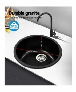 Best Sale 🤩 Cefito Stone Kitchen Sink Round 43MM Granite Black ❤️ -Appliances Sales Store 888634810 4 720x928