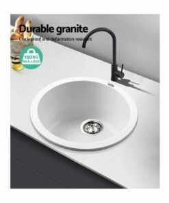 Cheapest 👏 Cefito Stone Kitchen Sink Round 430MM Granite White 👍 -Appliances Sales Store 888634900 4 720x928